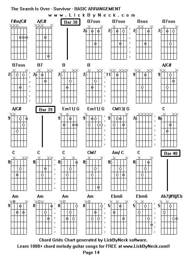 Chord Grids Chart of chord melody fingerstyle guitar song-The Search Is Over - Survivor - BASIC ARRANGEMENT,generated by LickByNeck software.